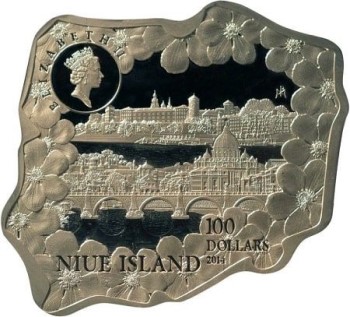 Awers monety 100-dolarowej z 2014 roku z Niue w temacie Jana Pawła II
